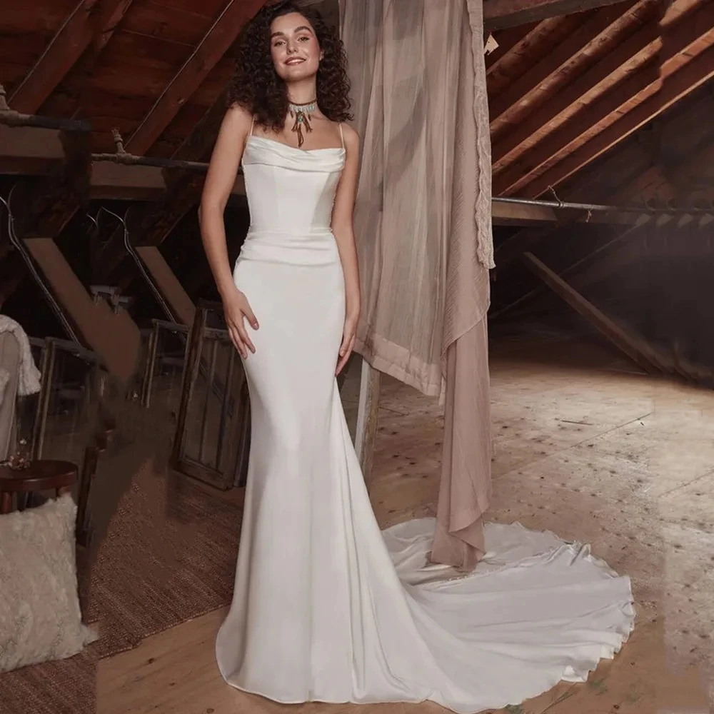 Robe de mariée sans bretelles en dentelle avec fermeture éclair, robe de mariée sirène sexy, bretelles spaghetti, appliques personnalisées sur les mesures