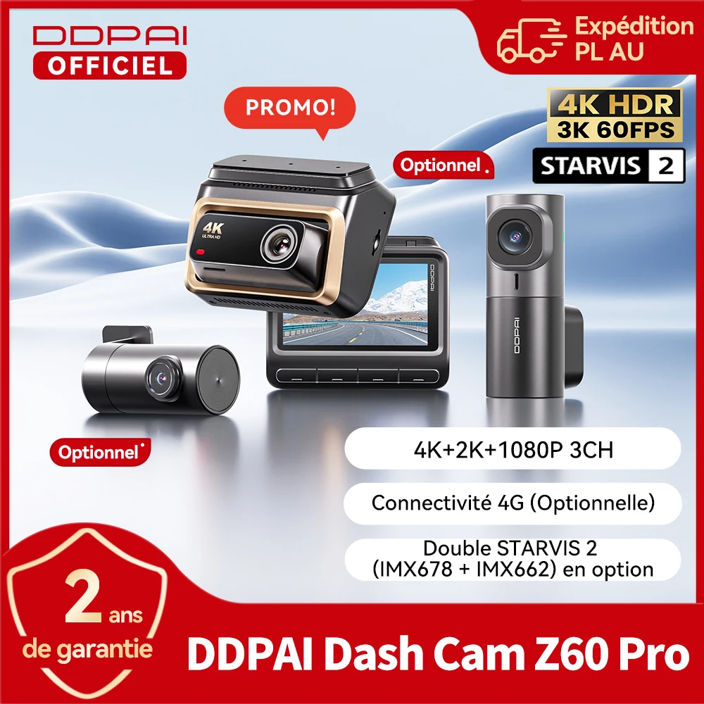 Caméra embarquée DDPAI 4K Z60 Pro HDR, prise en charge avant, arrière et intérieur, capteur SONY STARVIS2 678, Wi-Fi 5 GHz, GPS, ADAS, DVR de voiture 4G