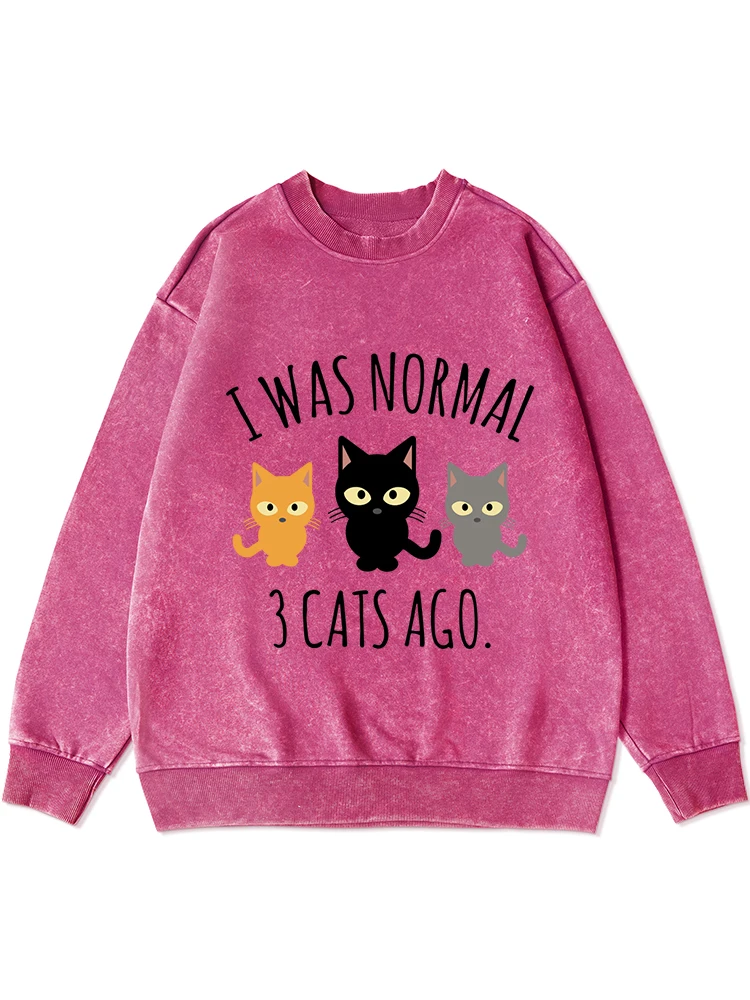 

I Was Normal 3 Cats Ago Printed Washed Hooded Womens Autumn Cotton Warm Hoodies Street Distressed Round Neck Versatile Clothing