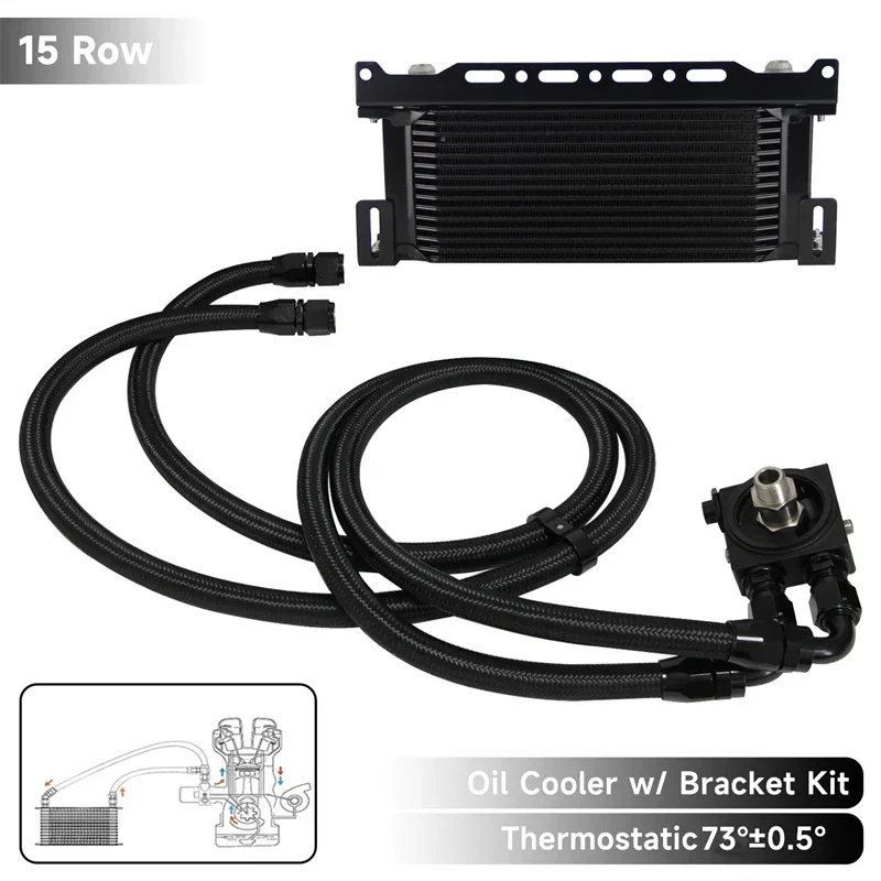 15-19 Row Oil Cooler Kit Universal w/ Bracket Thermostatic 73±0.5° AN10 7/8