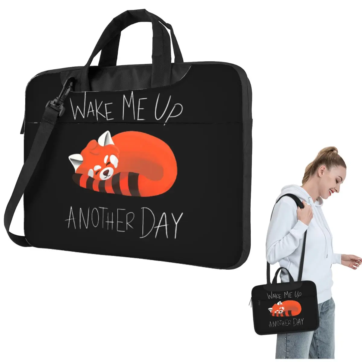 

Wake Me Up Another Day Red Panda Crossbody Laptop Bag Case Computer Bag 13 14 15.6 Inch Notebook Pouch for Macbook Pro