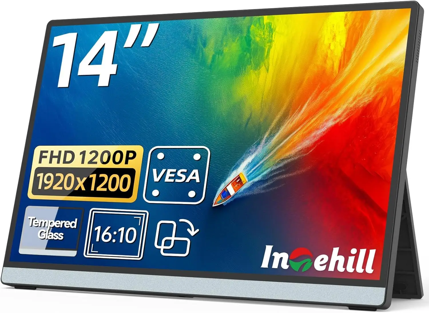 

14" 1200P Portable Monitor, Self-Standing IPS Screen with HDR & FreeSync, USB-C HDMI External Display for Laptop