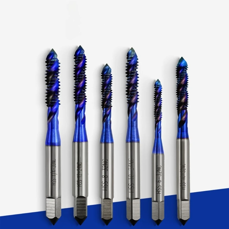 6Pcs Professional Screw Tap Drill Bits Set Spirals Taps Metal Combination Drill Bit 6-32NC 8-32NC 10-24NC 10-32NC 12-24NC