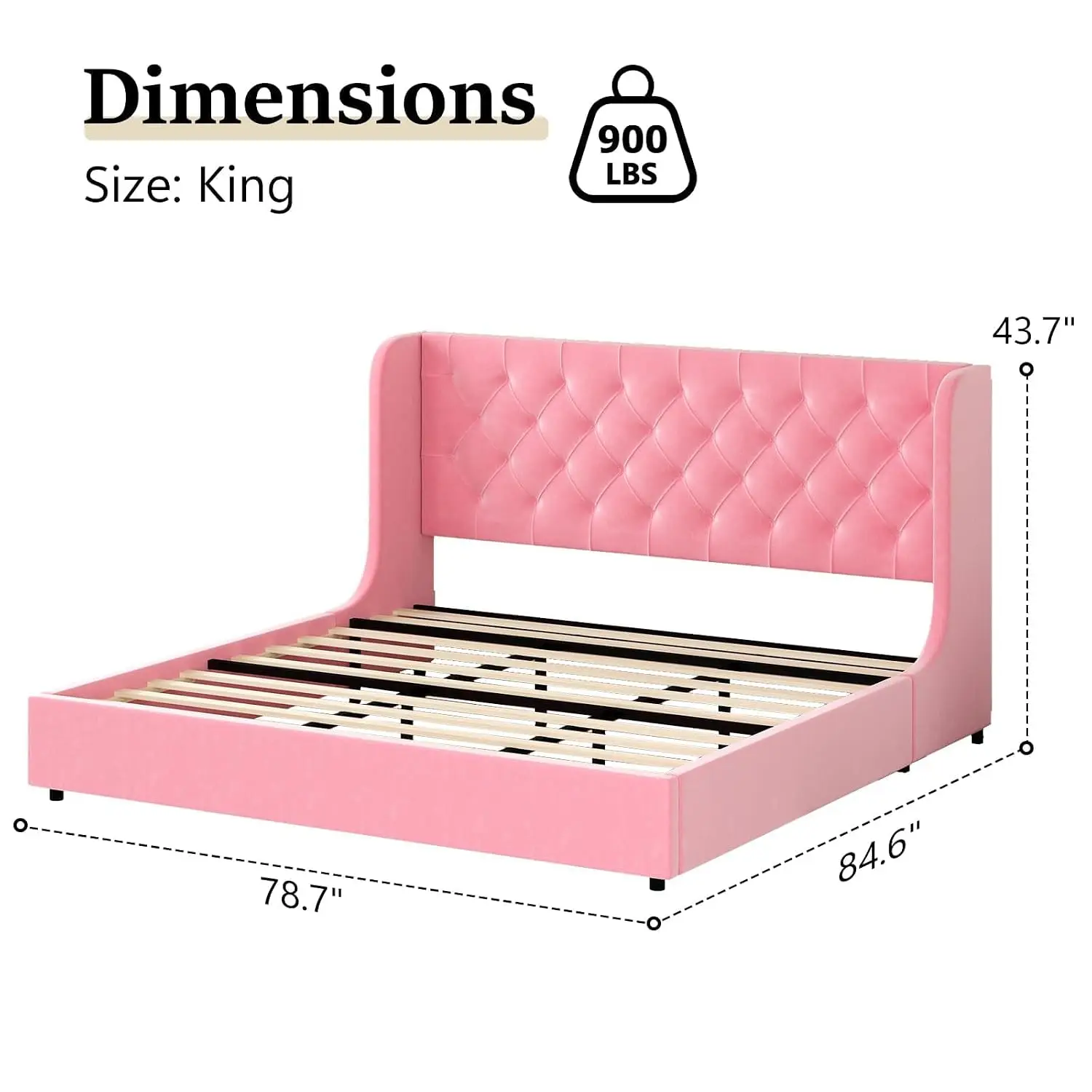 King Size Upholstered Platform Bed with Headboard, Pink, Customized