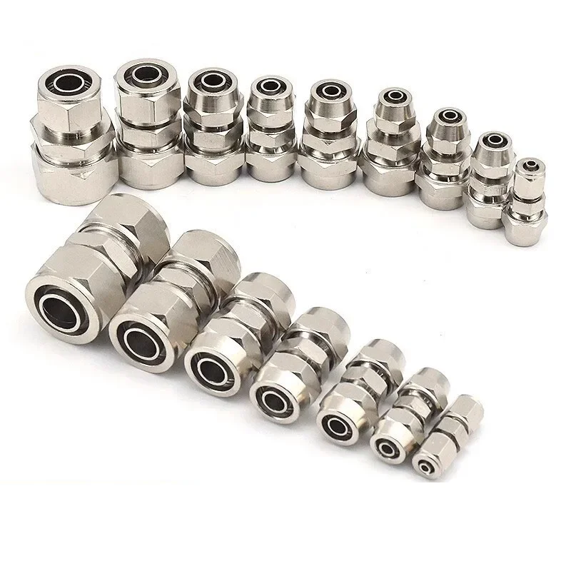 Copper Nickel Plated Quick Screw Connector Pneumatic Fast Twist Fittings Air Hose Connectors Straight Push Into OD 6mm 8mm 10mm
