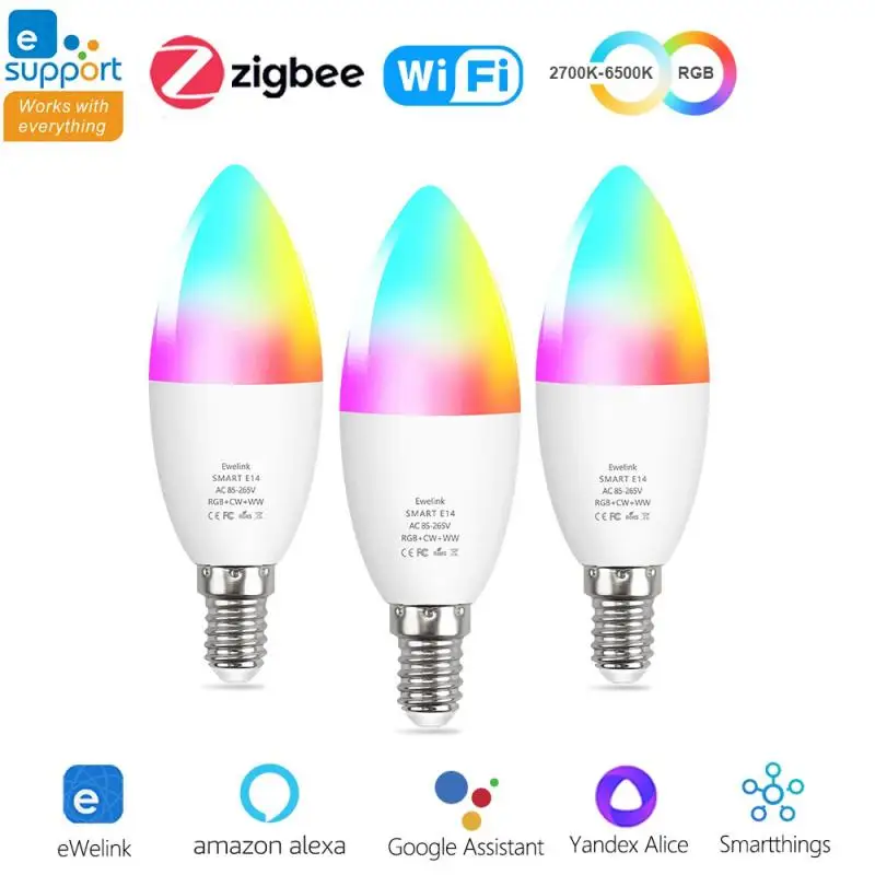 

Ewelink E14 Smart ZigBee WiFi Candle Light Bulb European Light Bulbs RGB LED WW Lamp Via Smart Life Alexa Google Home Alice