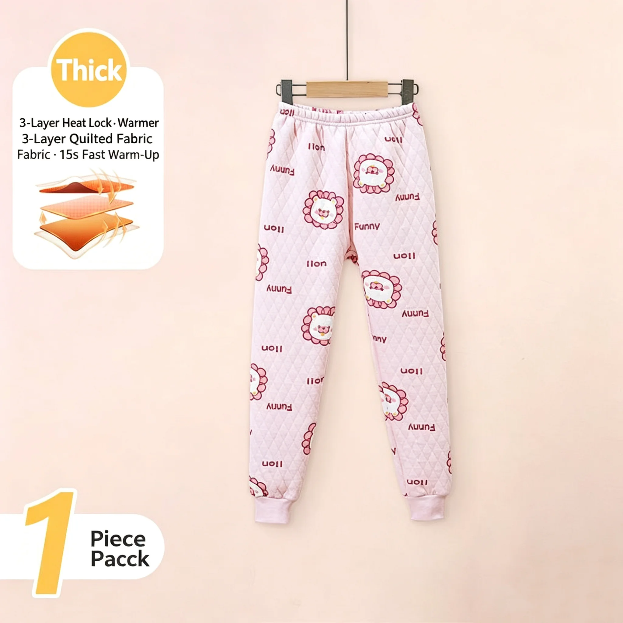 Three-layer Thickened Medium and Older Children's Girls' Pure Cotton Thermal Long Johns Trousers Children's Thermal Pants Girls