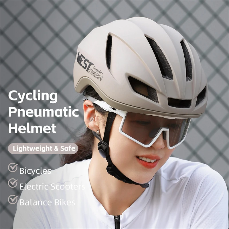 WEST BIKING Lightweight Men Aero Helmet Female Khaki Helmet MTB Road Bike Electric Scooter Couple's Helmet With Rear LED Lights