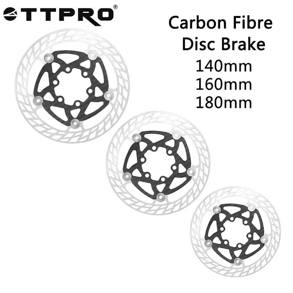 TTPRO 6 Bolt Carbon Disc Brake Rotor 140mm 160mm 180mm CNC One-Piece Ultra Lightweight Heat Dissipation for MTB Road Bike