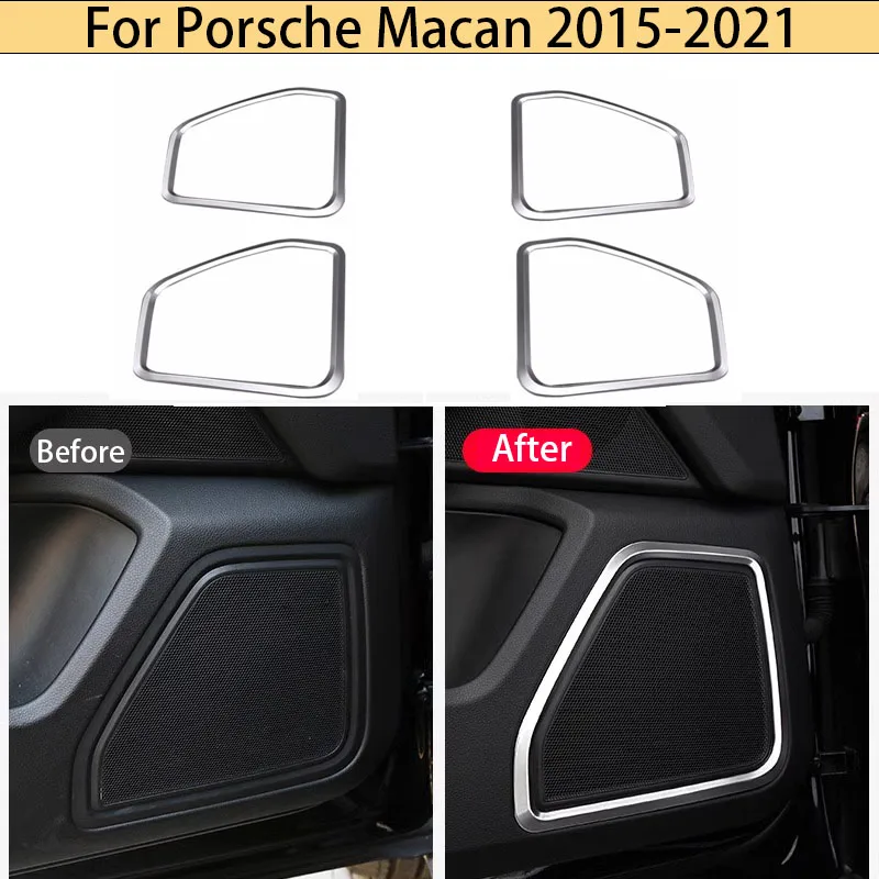 

4 PCS/Set Silver Stainless Steel Door Speaker Horn Ring Frame Cover Trim For Porsche Macan 2015-2021 Interior Accessories