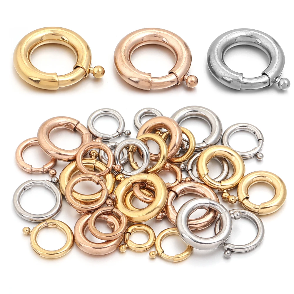 2pcs Stainless Steel Spring Clasps Round Ring Clasp Hooks Buckle Connectors For DIY Jewelry Making Bracelet Necklace Accessories