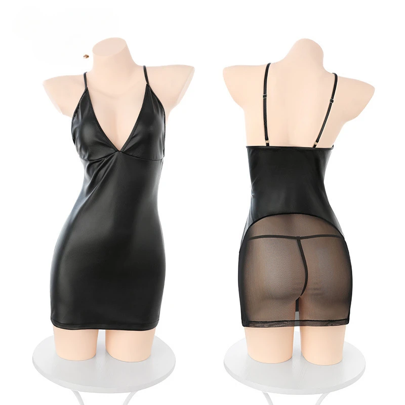 شبكة جلدية تقسم مثير Bodycon فستان قصير المرأة انظر من خلال الأرداف بيبي دول مفتوحة المنشعب ملهى ليلي مرحلة الأداء وتتسابق