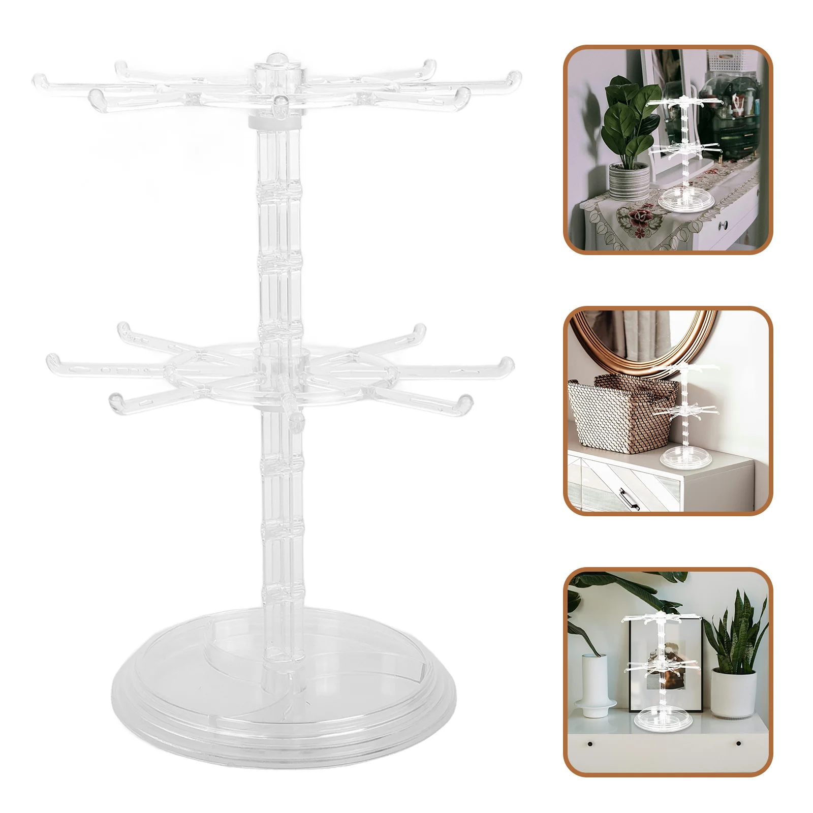 

Rotating 2 Tier Keychain Display Rack for Jewelry Bracelets Earrings Hair Ties Desktop Organizer Stand Compact Storage Solution