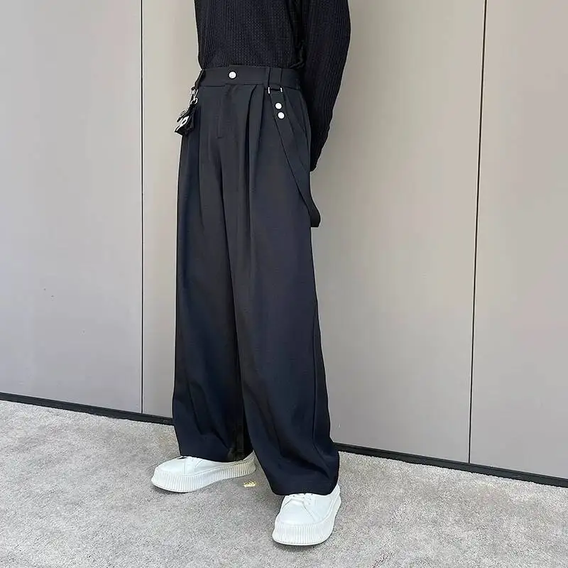 WVGA Spring Autumn New Men Korean Style Draped Suit Pants Trendy Versatile Straps Niche Chic Casual Floor-length Trousers W24636
