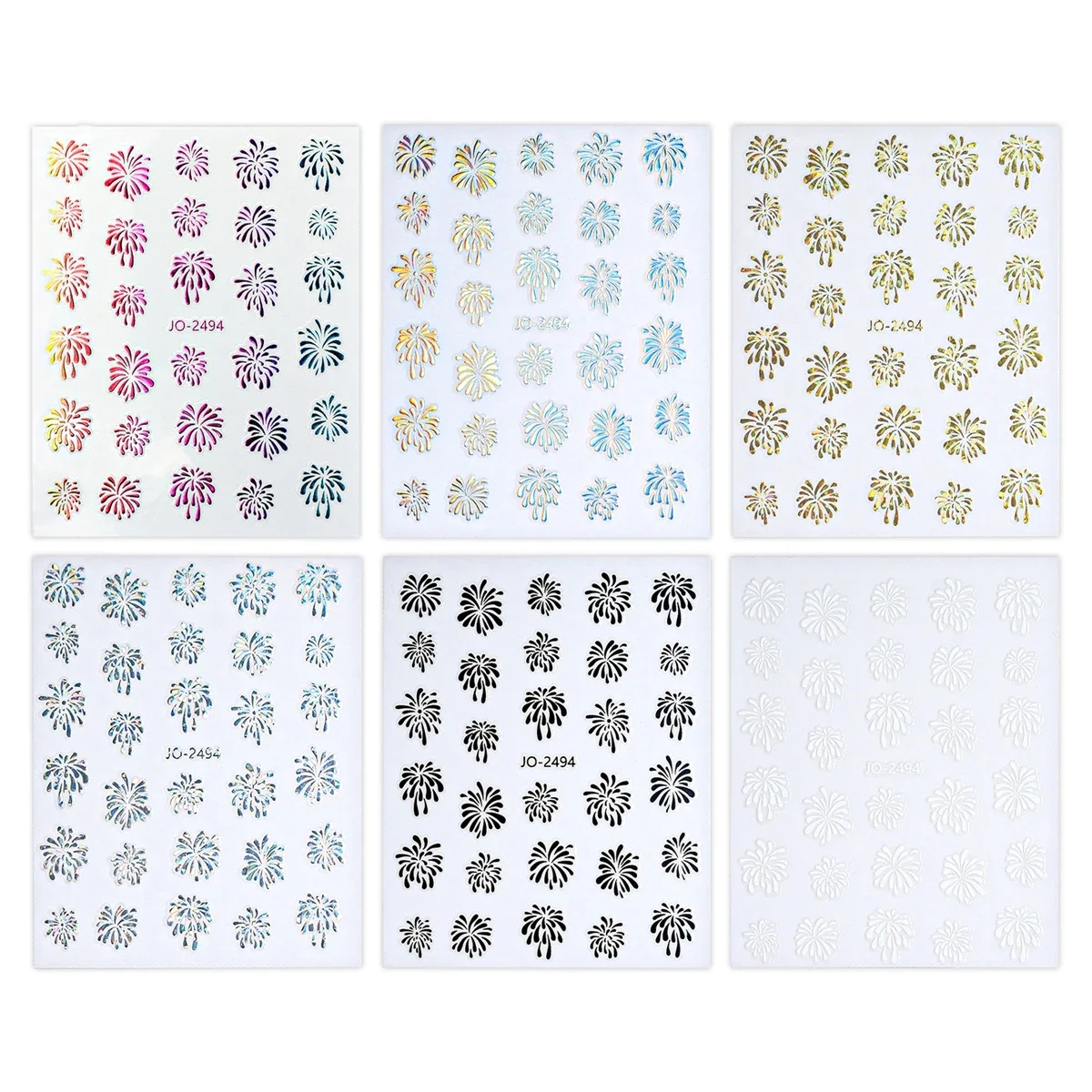 New Year Gold Silver Fireworks Pattern Nail Art Stickers Colorful Laser Manicure Decals Decoration For Nail Tips Beauty