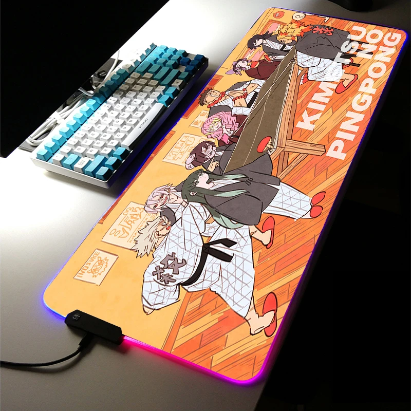 

Коврик для мыши Kimetsu No Yaiba игровой со светодиодной подсветкой, милый нескользящий коврик для мыши с большой клавиатурой, для LOL, аксессуары для игр
