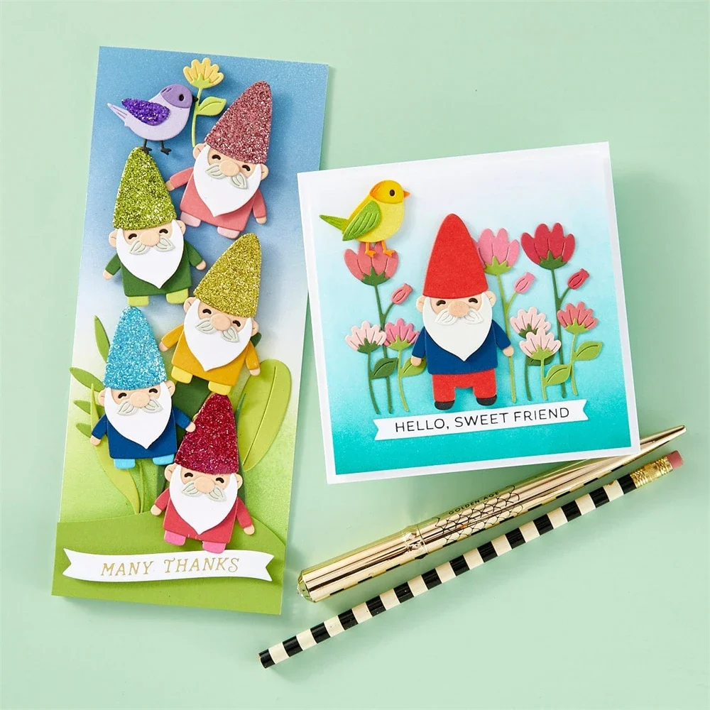 Out and About Collection Wykrojniki Garden Buddies Gnome Flower Dog Mushroom House Die For DIY Scrapbooking Craft Card Making