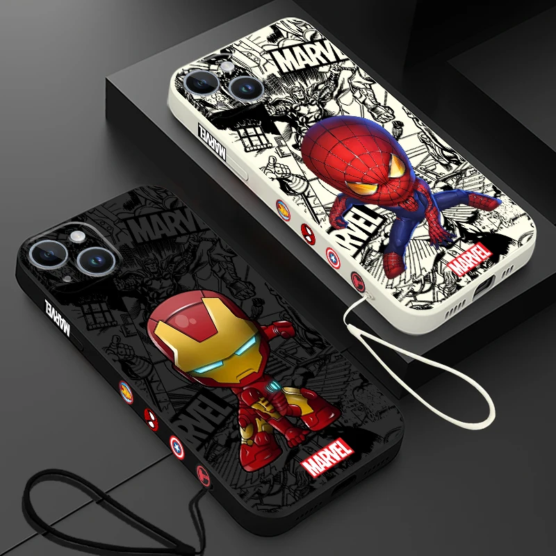 Marvel Ironman Spiderman Phone Case for iPhone 15 16 11 12 13 14 Pro Max 7 8 SE 15 Plus 13 Mini XR XS Soft Silicone Cover