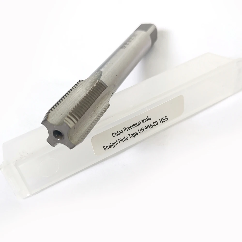 Grifo de rosca de tornillo unificado HSS unc unf 9/16 9/16 ", grifos de flauta recta de rosca fina UNEF UNS 9/16-14 9/16-18 9/16-20 9/16-24