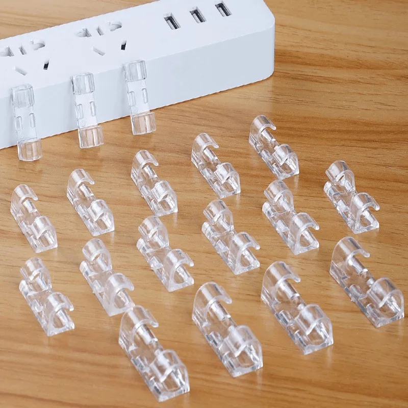 20pcs/30pcs Clear Self‑Adhesive Cable Clips No Drill Wire Holder for Car PC Christmas Decor Home Office Cord Organizer
