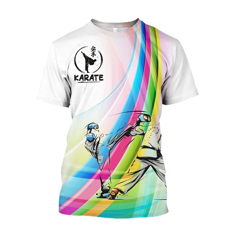 Karate Sports Men's T Shirt Casual O-neck Short Sleeve Tops Outdoor Fitness Training Clothes Summer Breathable Oversized T-shirt