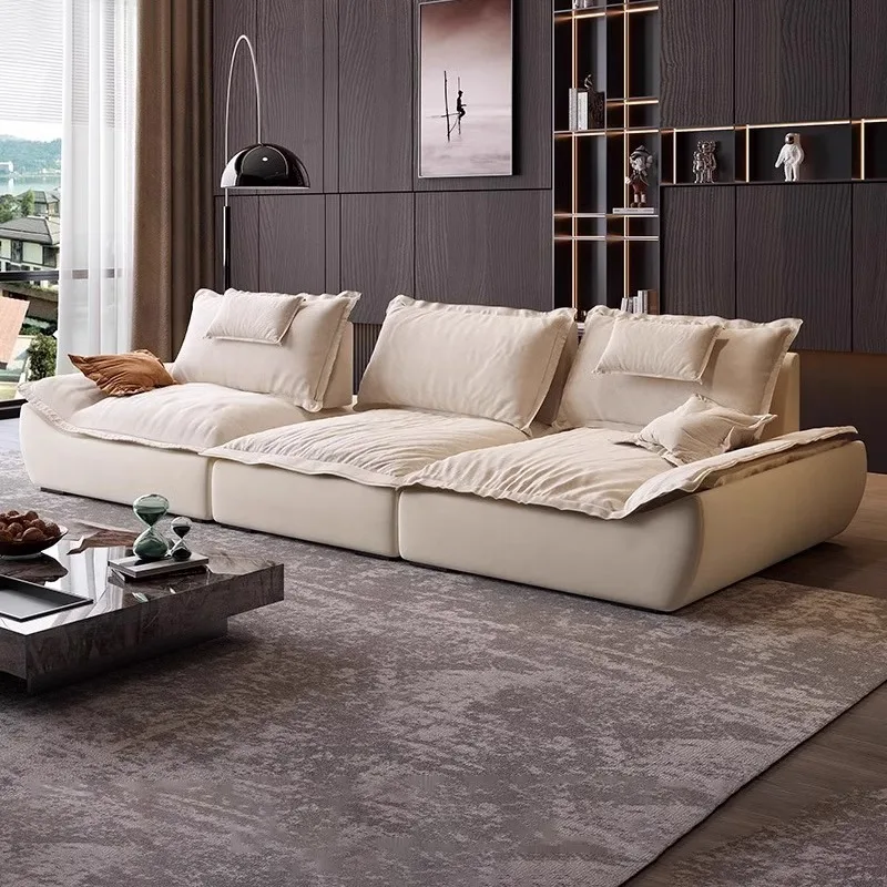 #Italian Minimalist Sail Sofa Adjustable High Back Frosted Fabric Living Room Cream Style Sofa Set