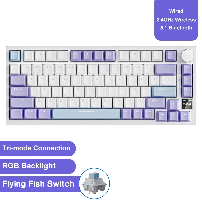 

AK820pro Wireless Bluetooth Gaming Mechanical Keyboard Hot Swap 75% Layout Swappable Switch Three-mode Connectivity