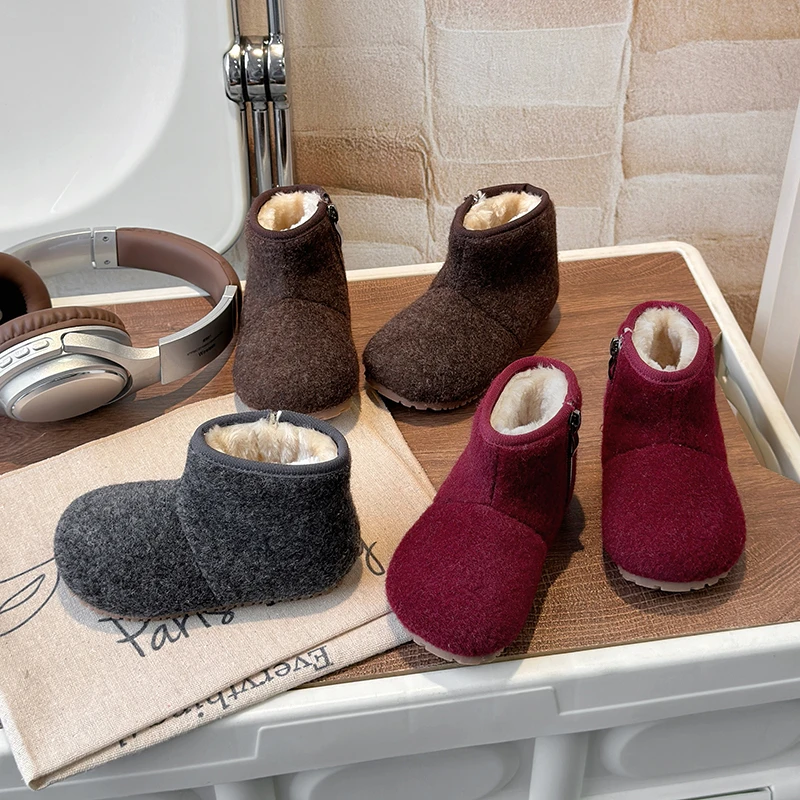 2025 شتاء جديد الأطفال أحذية الثلوج للفتيات موضة الكورية نمط لينة أسفل المضادة للانزلاق تنوعا شيك أحذية قطنية الحرارية