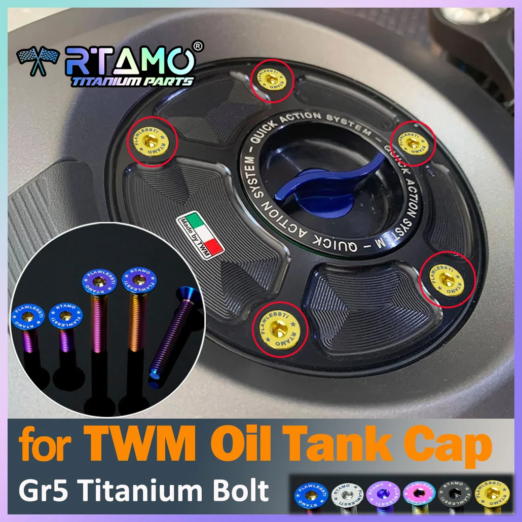 RTAMO Boulons en titane Gr5 M5, vis TWM, boulon de bouchon de réservoir d'huile pour Yamaha YZF-R1/R1M/R3/R6/MT03/MT07/M09/MT10, haute résistance, antirouille