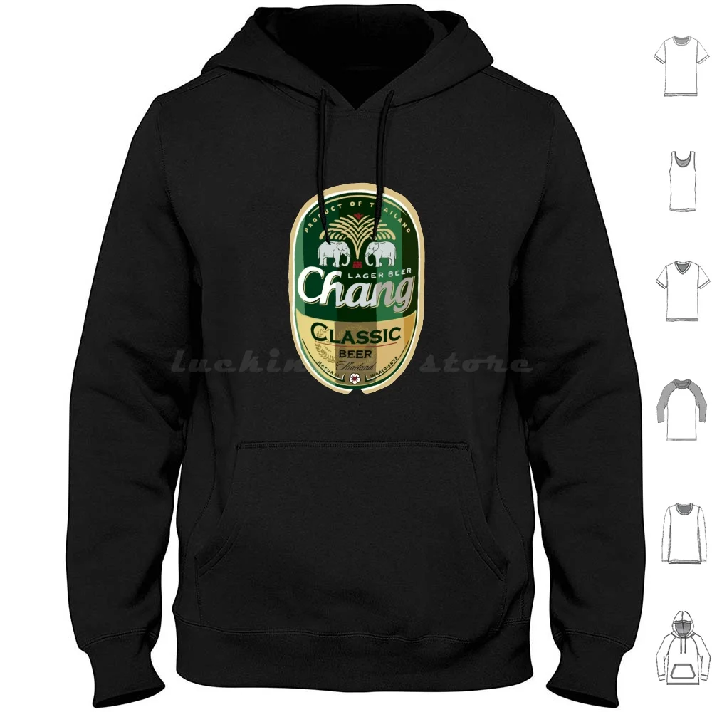 Sudadera con capucha con etiqueta de cerveza Thai Chang, algodón, manga larga, cerveza Chang Thai, Tailandia, elefante, Asia Se, bebida del sudeste asiático