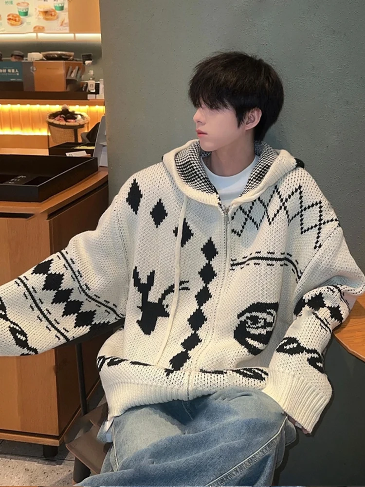 

Мужской вязаный кардиган с ромбовидным узором, осенне-зимний, в корейском стиле, мягкий, удобный, из полиэстера, с длинными рукавами, повседневный