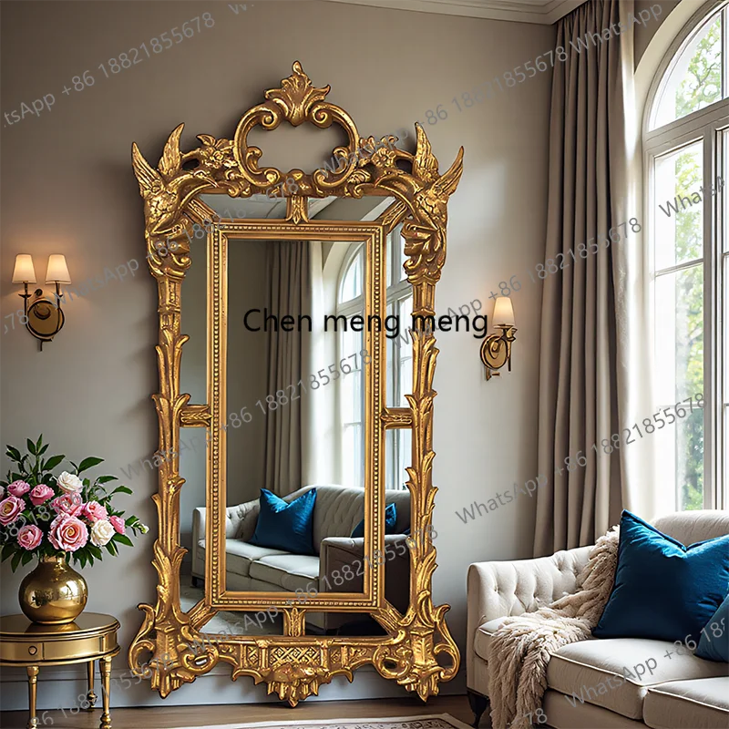 

American retro full-length mirror wall hanging hand-carved custom French full-length mirror baroque fitting mirror