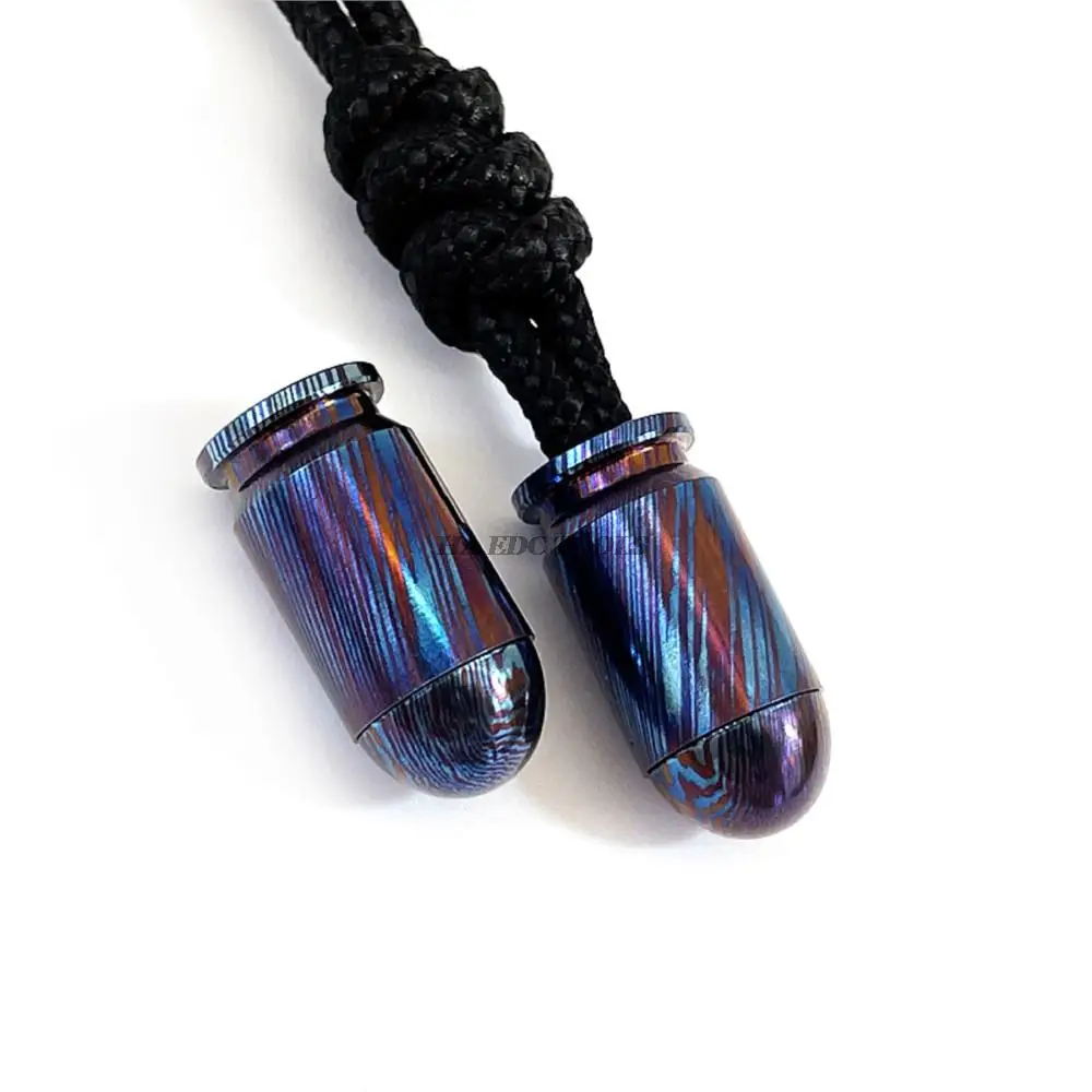 Titanium Damascus Paracord Beads Pendant EDC Necklace Key Pendant