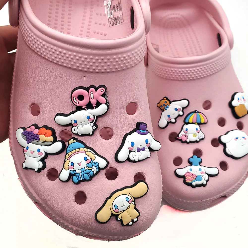 10Pcs/Set Sanrio Cinnamoroll Series Shoe Charms for Clogs Bubble Slides Sandals PVC Shoe Decorations Buckle Accessories for Kids