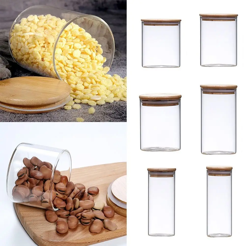 with Bamboo Lid Spice Jars Tea Coffee Candy Transparent Sealed Can Miscellaneous Grain High Borosilicate Split Bottle Home