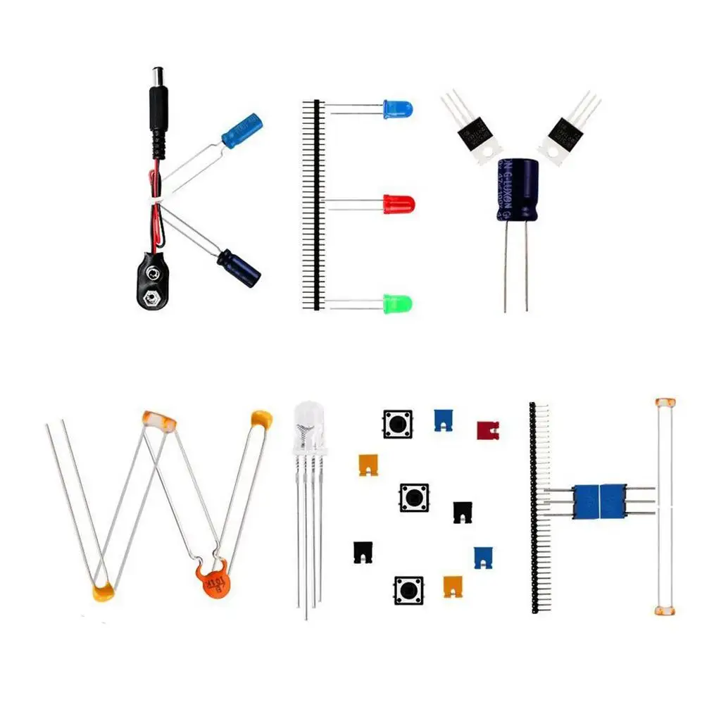 Basic Electronics Starter Kit, Breadboard, Booklet, Resistors, Cables, LEDs
