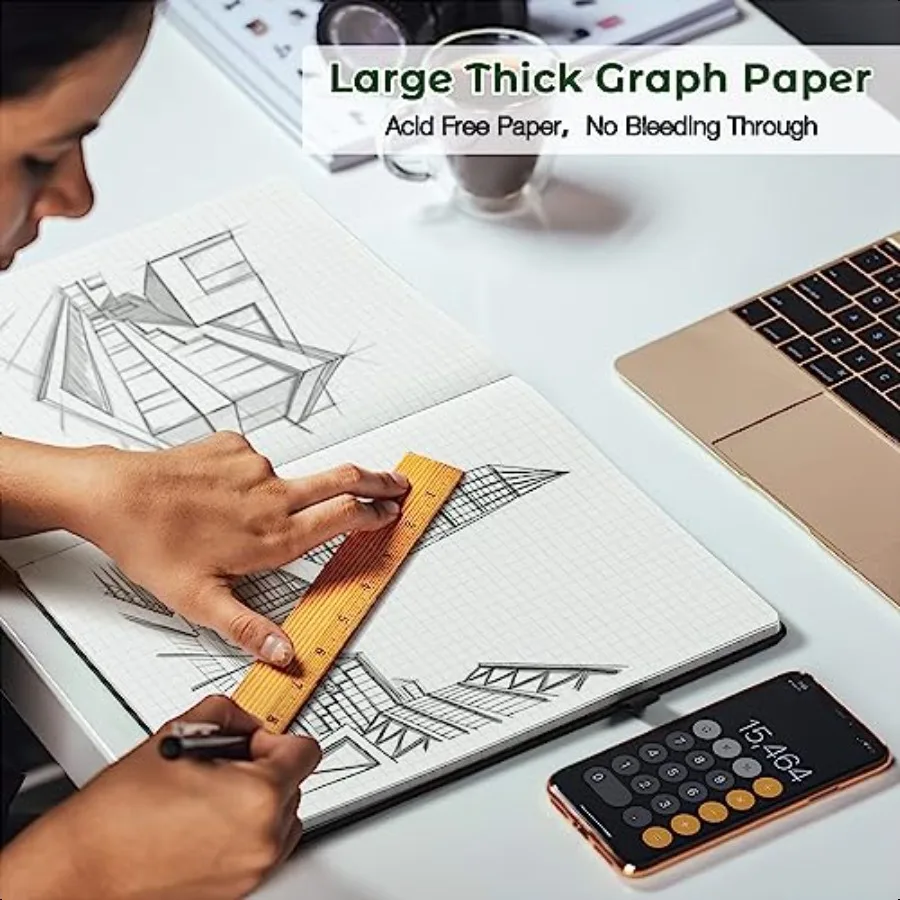 Caderno de papel gráfico caderno de capa dura 8.5x11 grade caderno diário para mulheres homens grandes diários de couro para escrever grosso p