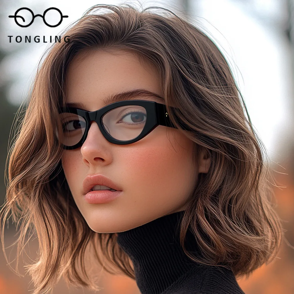 Elegant Fashion Women Cat-Eye Wide-Rimmed Glasse Highend Simple Men Handcrafted High-Quality Acetate Personalized Eyeglass Frame