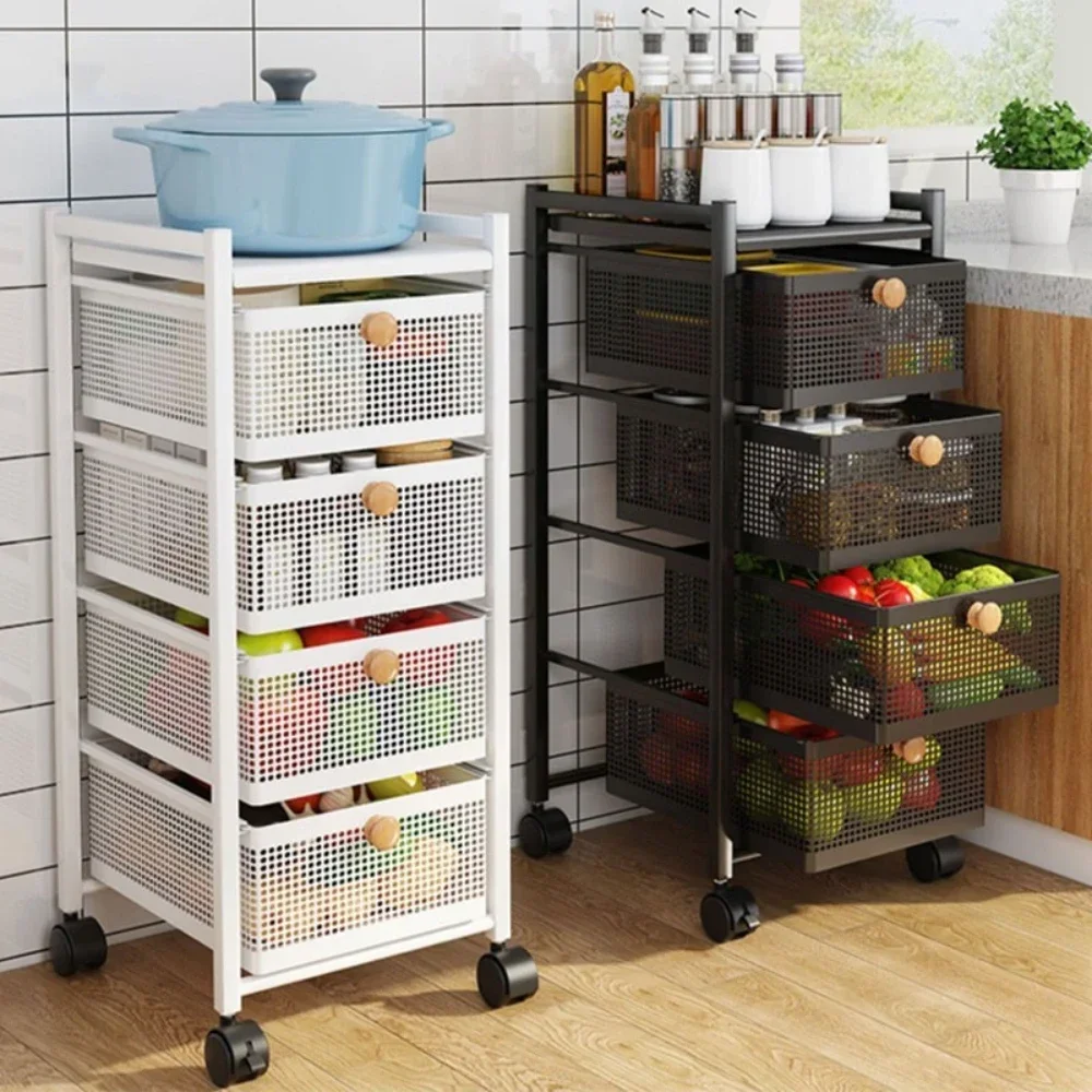 Kitchen Fruit Vegetable Shelf with Drawers Storage Rack Floor Type Storage Rack Bathroom Household Snacks Rack Kitchen Trolley