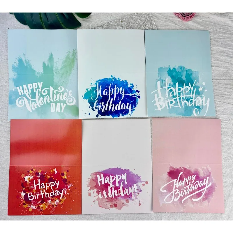 6 Sheets Graffiti Style Greeting Card Splashed Ink Style Creative Happy Birthday Greeting Card Message Blessing with Envelope