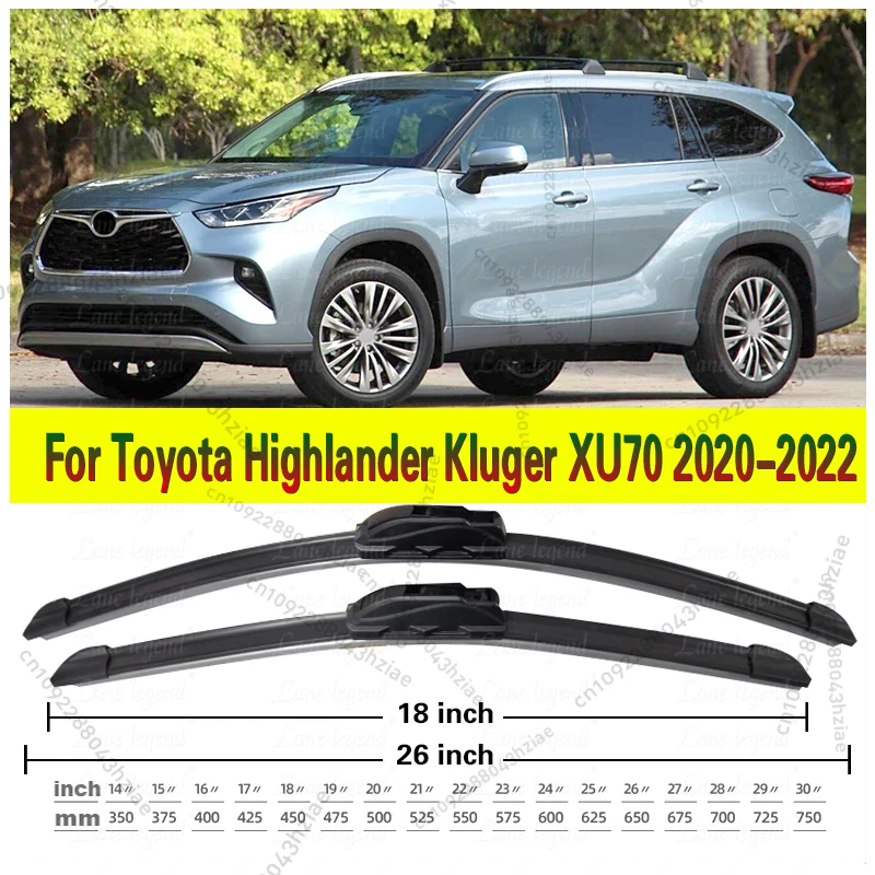 

2x For Toyota Highlander Kluger XU70 2020 2021 2022 Front Wiper Blades Rubber Window Cleaning Brushes Washers Auto Accessories