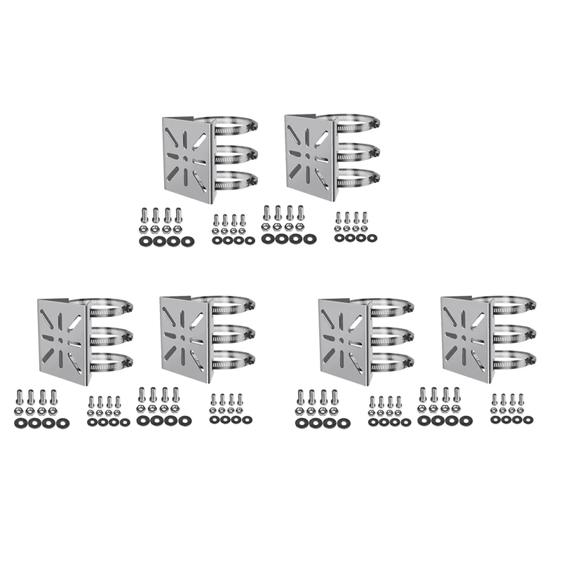 

【CLEARANCE】6Pcs Universal Wall Mounting Bracket With 6 Loops, Stainless Steel Vertical Pole Mount Adapter For CCTV Security Came