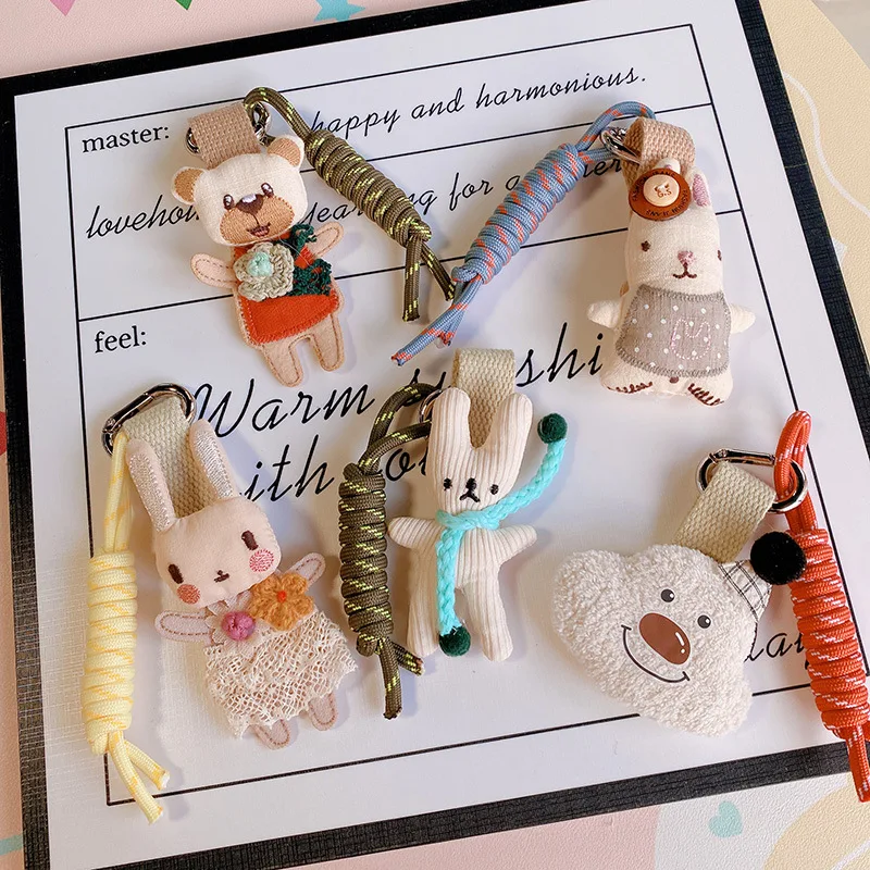 

Cute Fabric Rabbit Doll Keyrings With Random Lanyard Funny Animal Doll Series Keychain Bag Pendant Kawaii Car Keys Accessories