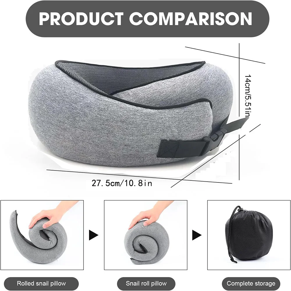 Oreiller de Voyage en Mousse Memoire U-Shape "Escargot" - Soutien Cervical Ergonomique، محمول، Réglable et Doux pour Sieste o