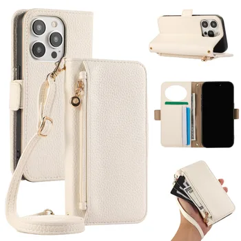 Crossbody Zipper Wallet with Card Holder Phone Case for IPhone 16 15 14 11 Pro Max XS X XR 7 8 Plus 13 12 Mini Se4 Leather Cover