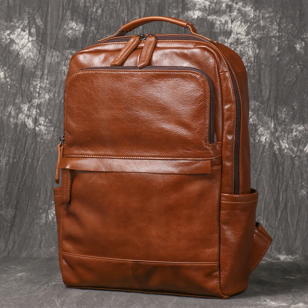 Travel Backpack Vintage New Top Grain Leather Men Backpack Women Genuine Leather Laptop Bag Large Capacity Handbag Unisex