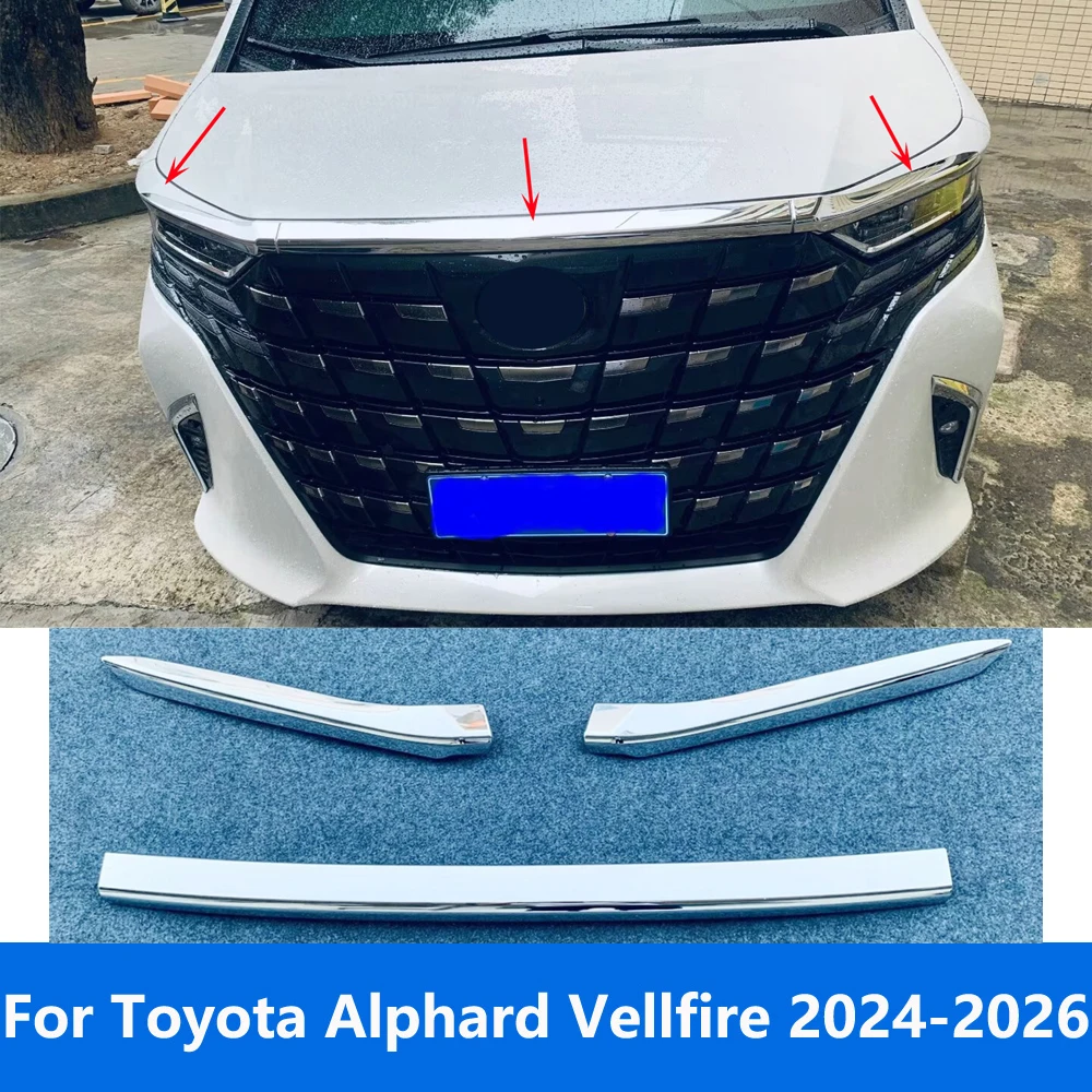 

Front Engine Hood Bonnet Grille Lid Cover Trim For Toyota Alphard Vellfire 2024-2026 Chrome Exterior Accessories Car Styling
