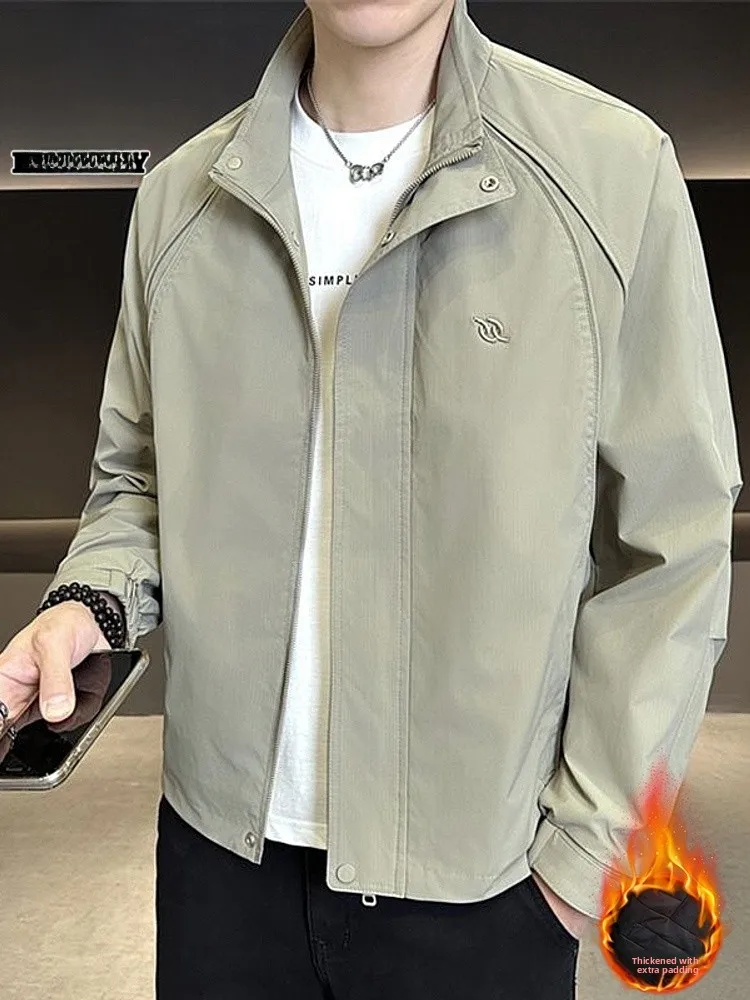 

Thiened Cotton Jaet Men's Winter New Faion Stand Collar American Casual Outerwear Youth ular Loose Fit Zippe...