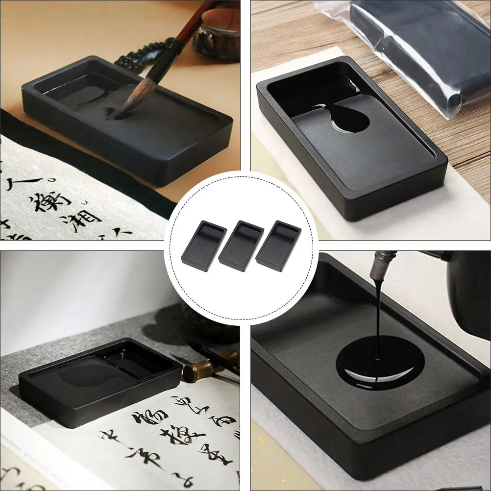 3Pcs Traditional Inkstone Portable Calligraphy Tool Double-Sided Inkslab Fine Workmanship for Learners Painting Accessories Set