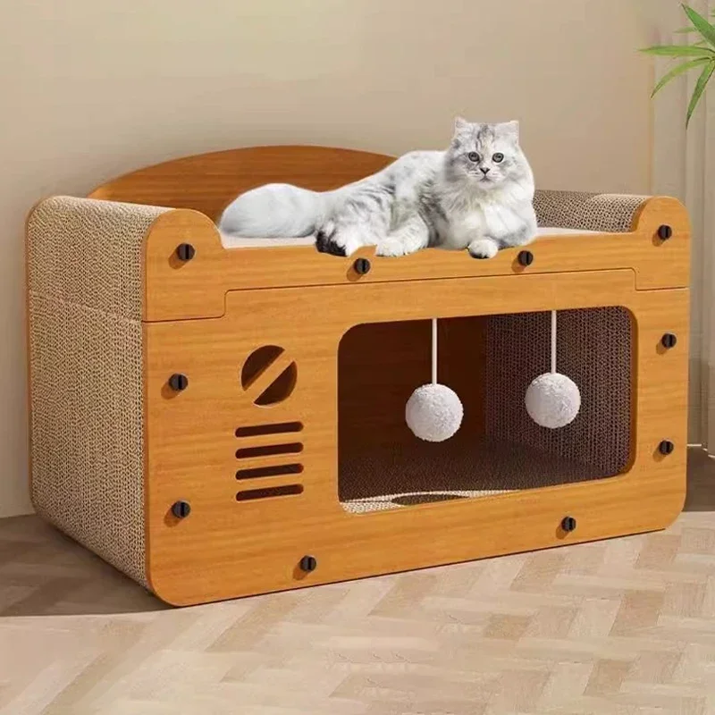 Rascador corrugado para gatos, casa creativa para rascar, gran capacidad, garra de molienda, juguetes para gatos, cama multifuncional para gatos